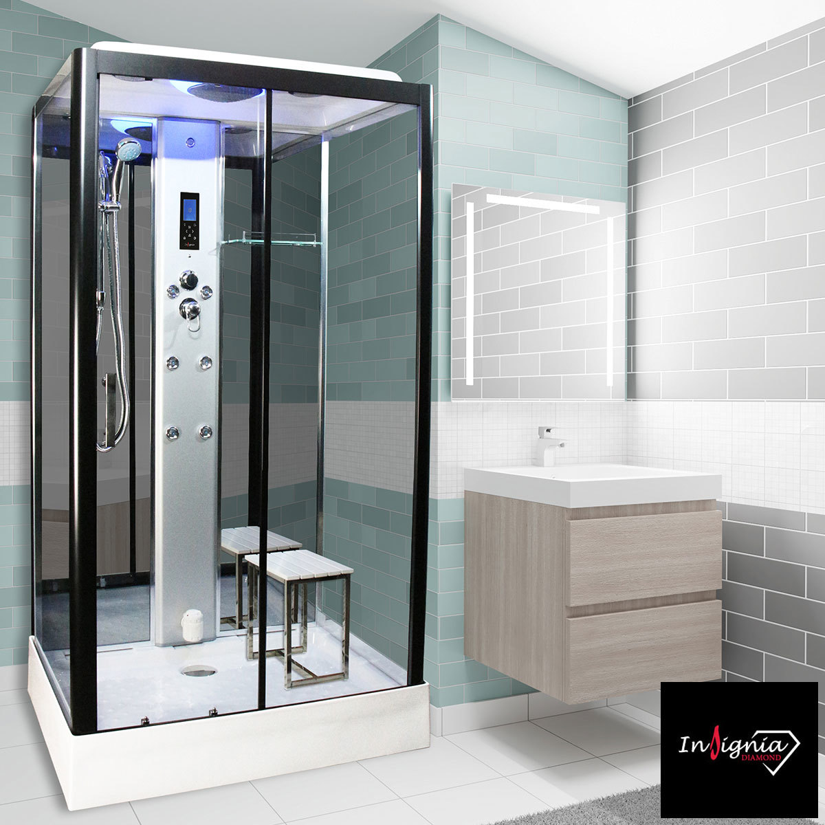 Insignia Diamond 1150 x 850mm Rectangular Steam Shower in 2 Colours