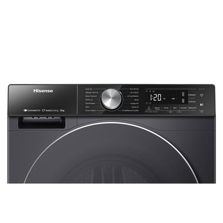 Hisense WF5S1245BB, 12kg, 1400rpm, Washing Machine A Rating in Black