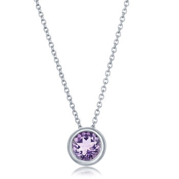 Round Cut Amethyst Pendant, 14ct White Gold