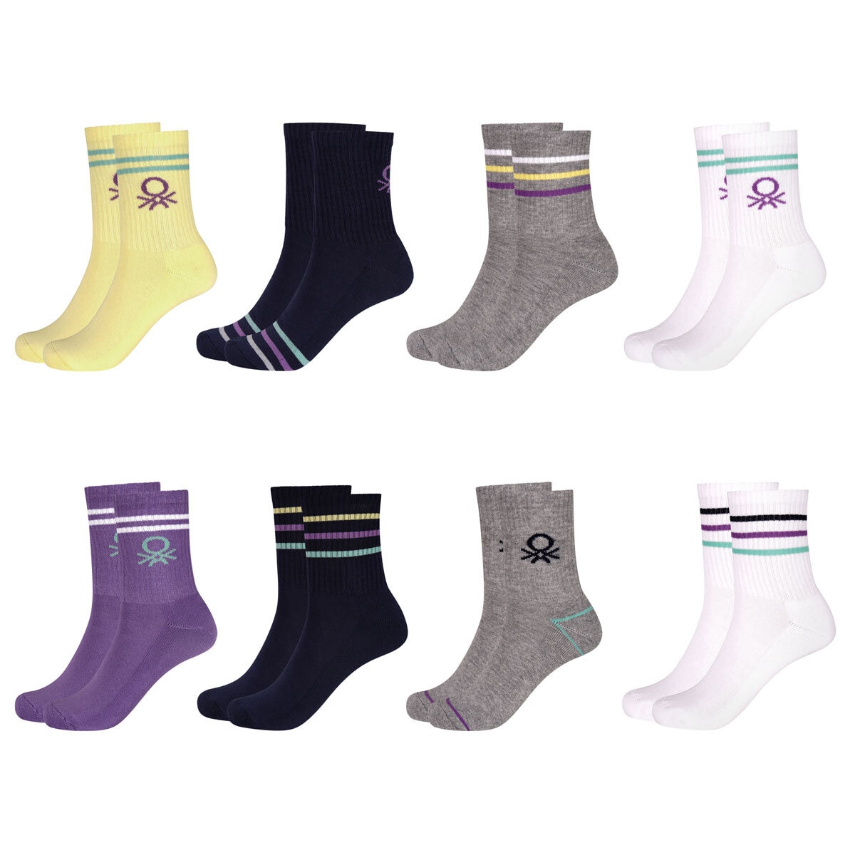 United Colors of Benetton Ladies Sport Crew Sock 8 Pack