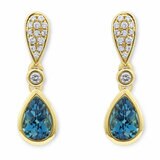 Pear Cut Blue Topaz & 0.13ctw Diamond Earrings, 18ct Yellow Gold