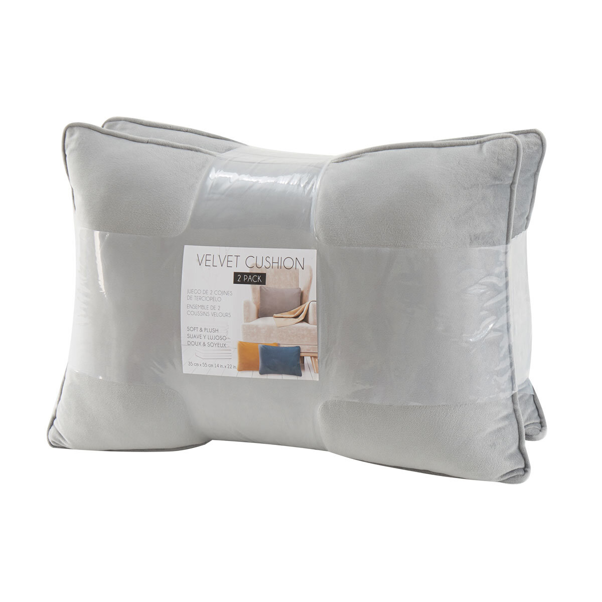 Grey velvet oblong cushion two pack