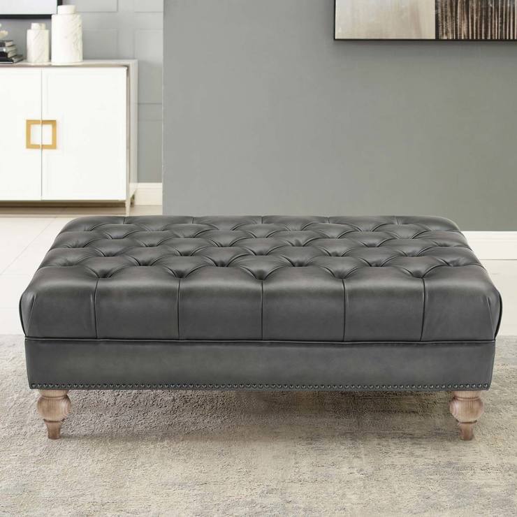 Allington Grey Leather Chesterfield Footstool Costco UK