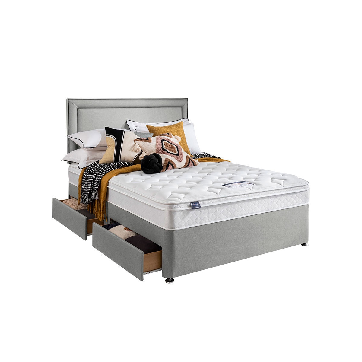 Silentnight Miracoil Memory Cushion Top Mattress & Divan in Grey in 5 Sizes