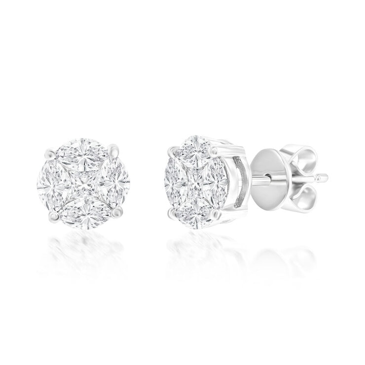 1.00ctw Marquise and Princess Cut Diamond Multi Stone Earrings, 18t White Gold 1.00ctw Marquise and Princess Cut Diamond Multi Stone Earrings, 18t White Gold