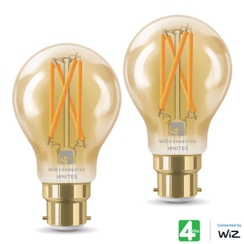 4lite WiZ LED A60 B22 Amber Filament Smart Bulbs 2 pack
