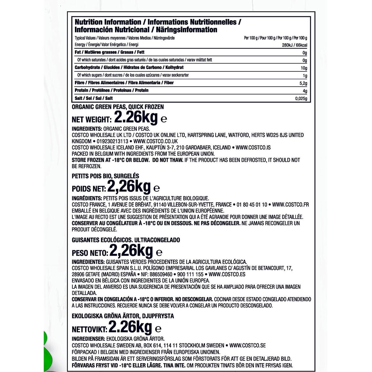 Kirkland Signature Organic Green Peas, 2.26kg