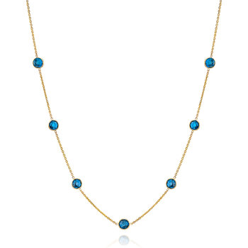 Round Cut Blue Topaz Necklace, 14ct Yellow Gold