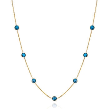 Round Cut Blue Topaz Necklace, 14ct Yellow Gold