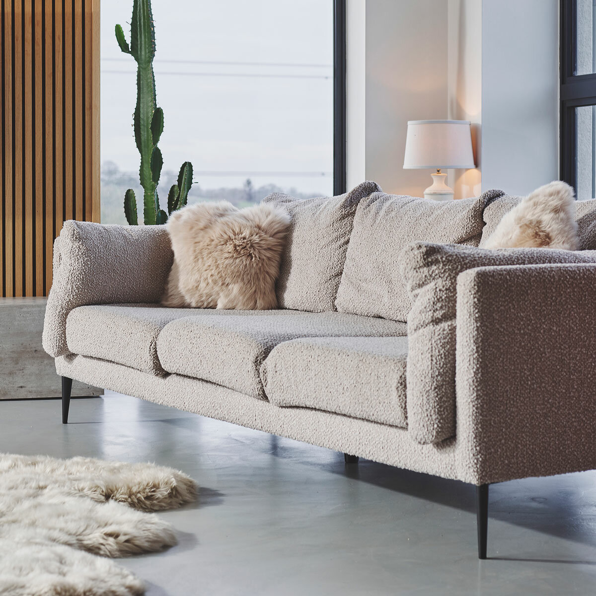 Bowron Single Sided Sheepskin Cushion, 35 x 35cm in Stone Bowron Single Sided Sheepskin Cushion, 35 x 35cm in Stone