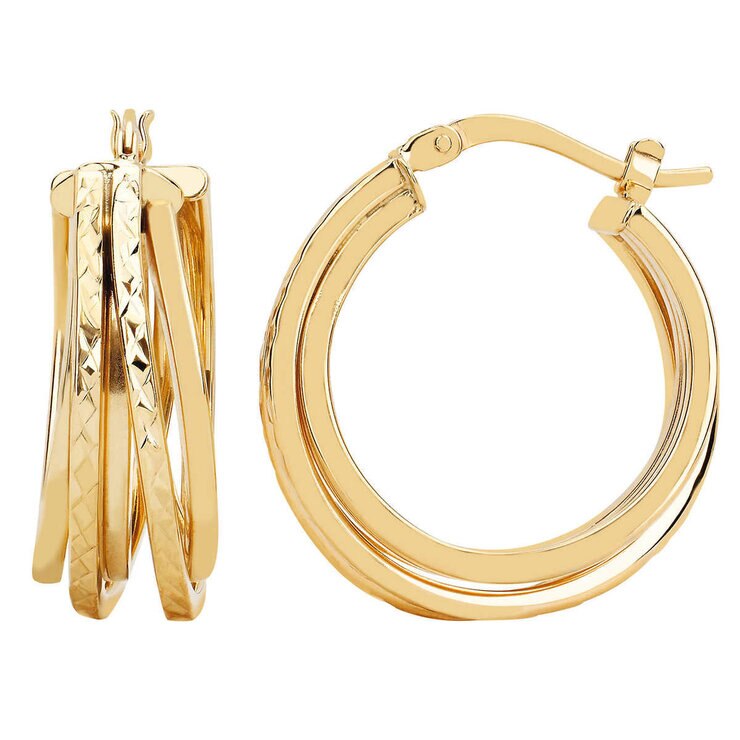 14ct Yellow Gold Diamond Cut Multi Hoop Earrings 14ct Yellow Gold Diamond Cut Multi Hoop Earrings
