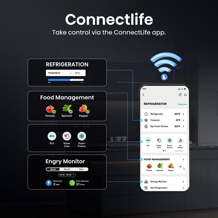 Hisense RL5K370GSFC KitchenFit Upright Fridge, C Rated in Black Steel