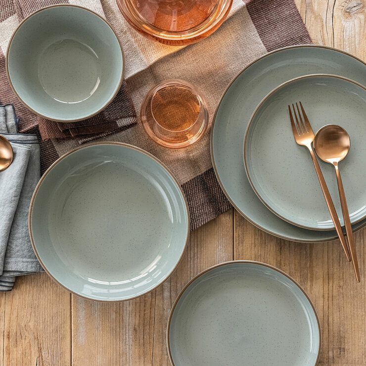 Over & Back Stoneware Dinnerware Set, 16 Piece in Sage Green Over & Back Stoneware Dinnerware Set, 16 Piece in Sage Green