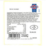 Back of Pack for Berner Sausages 2x500g
