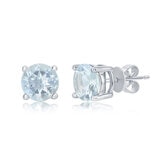 Round Cut Aquamarine Stud Earrings, 14ct White Gold