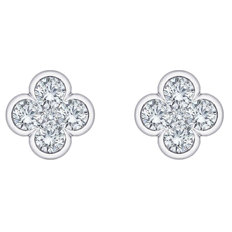 0.50ctw Round Brilliant Cut Diamond Clover Earrings, 14ct White Gold 0.50ctw Round Brilliant Cut Diamond Clover Earrings, 14ct White Gold