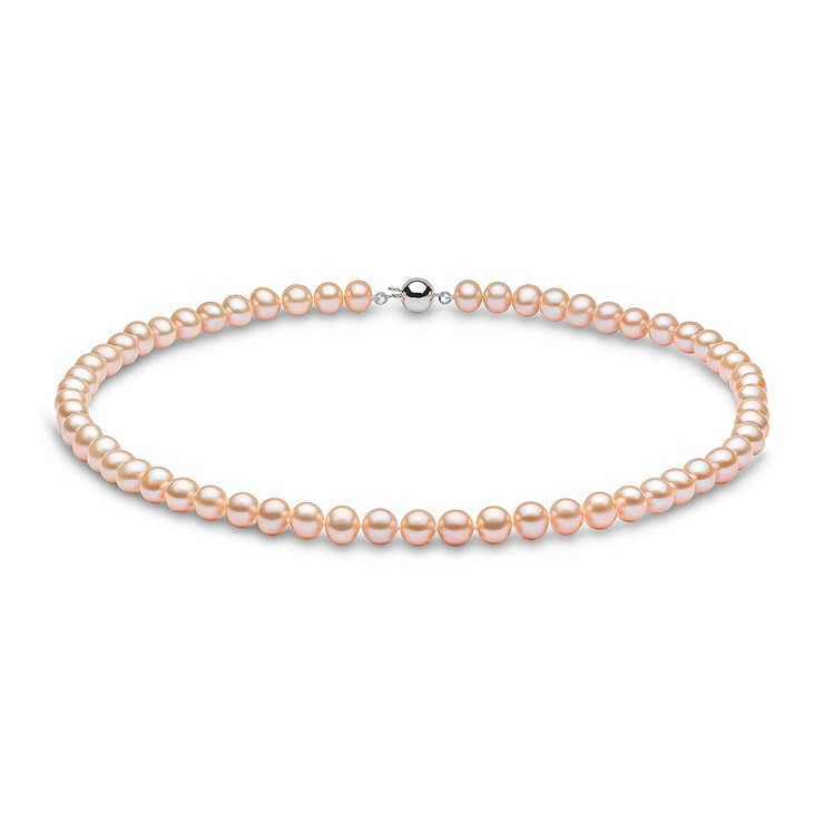 6-6.5mm Cultured Freshwater Peach Pearl Necklace, 18ct White Gold 6-6.5mm Cultured Freshwater Peach Pearl Necklace, 18ct White Gold