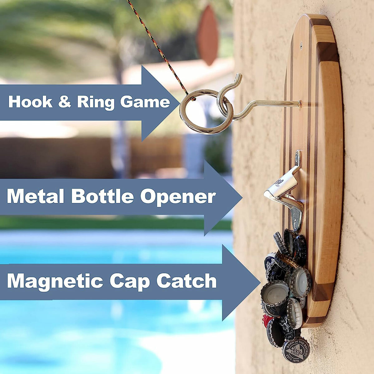 Lifestyle image showing the features of the hook and ring game Lifestyle image showing the features of the hook and ring game