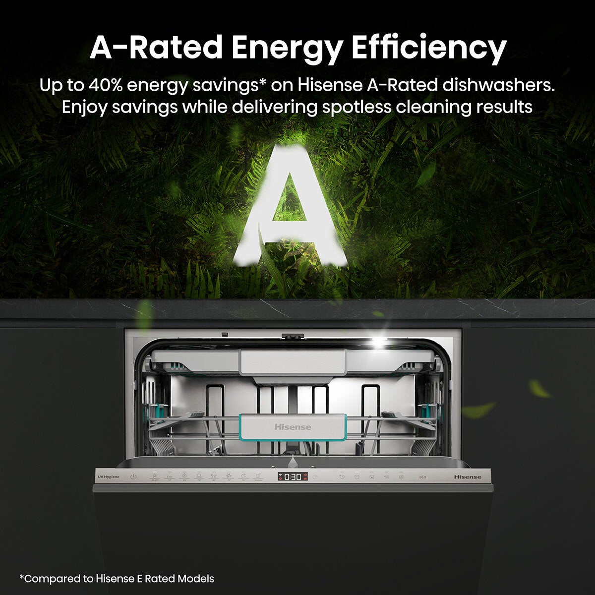 Hisense HV693A60UVADUK UV Clean Full-Size Fully Integrated Dishwasher, A Rated
