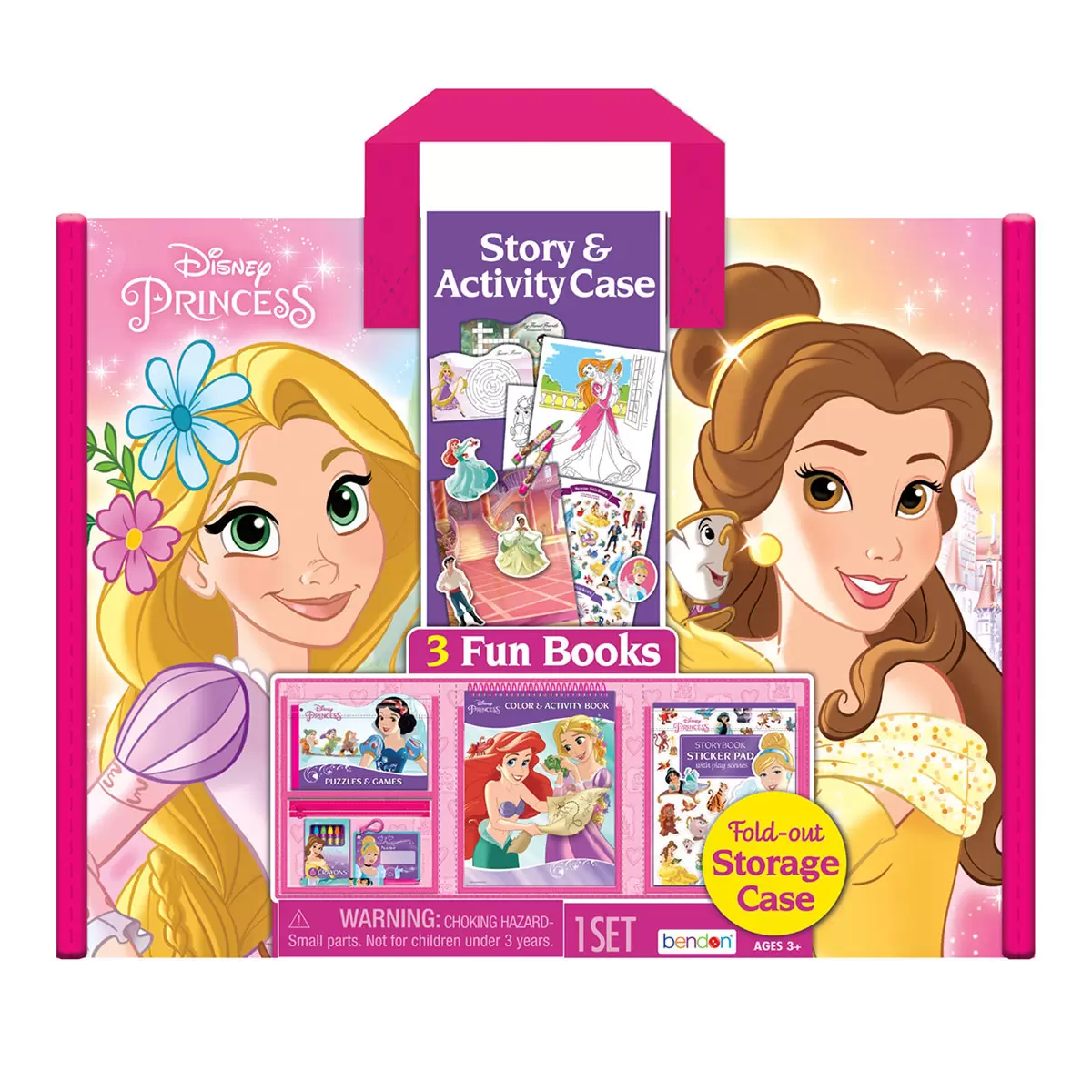 3 Disney Princess Story Books & Activity Case