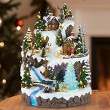 Snowy Woodland Village with Lights and Music