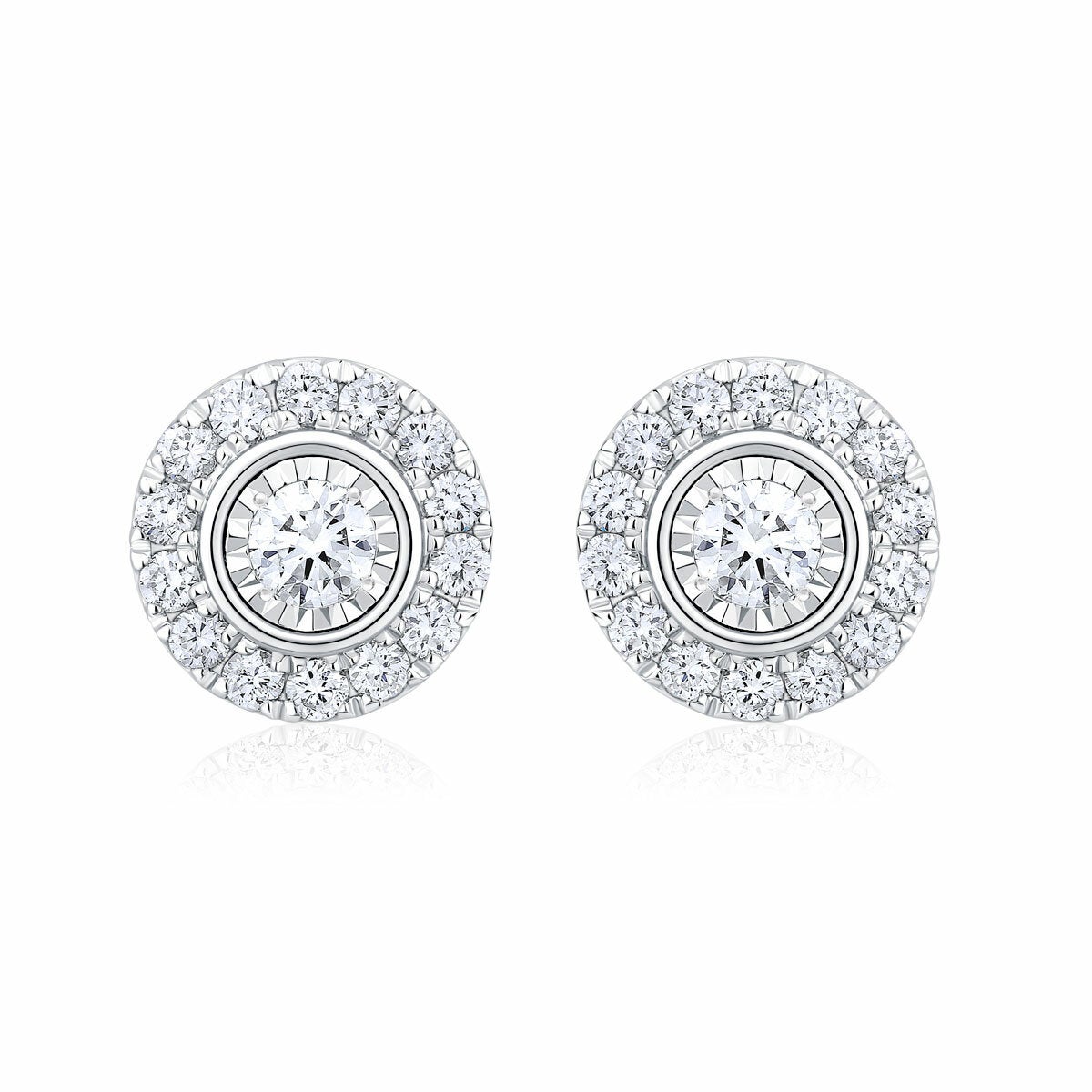 0.22ctw Round Brilliant Cut Diamond Halo Earrings, 14ct White Gold