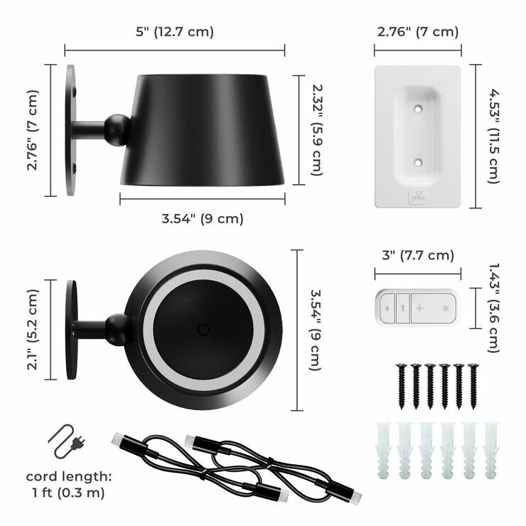 Globe Rechargeable Black Portable Wall Light, 2 Pack - Black Globe Rechargeable Black Portable Wall Light, 2 Pack - Black