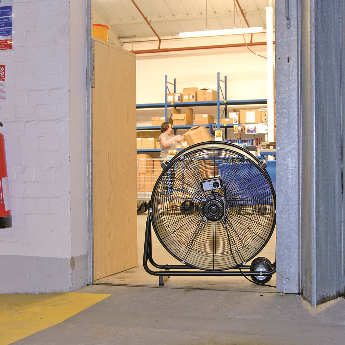 Lifestyle image of fan in industrial setting