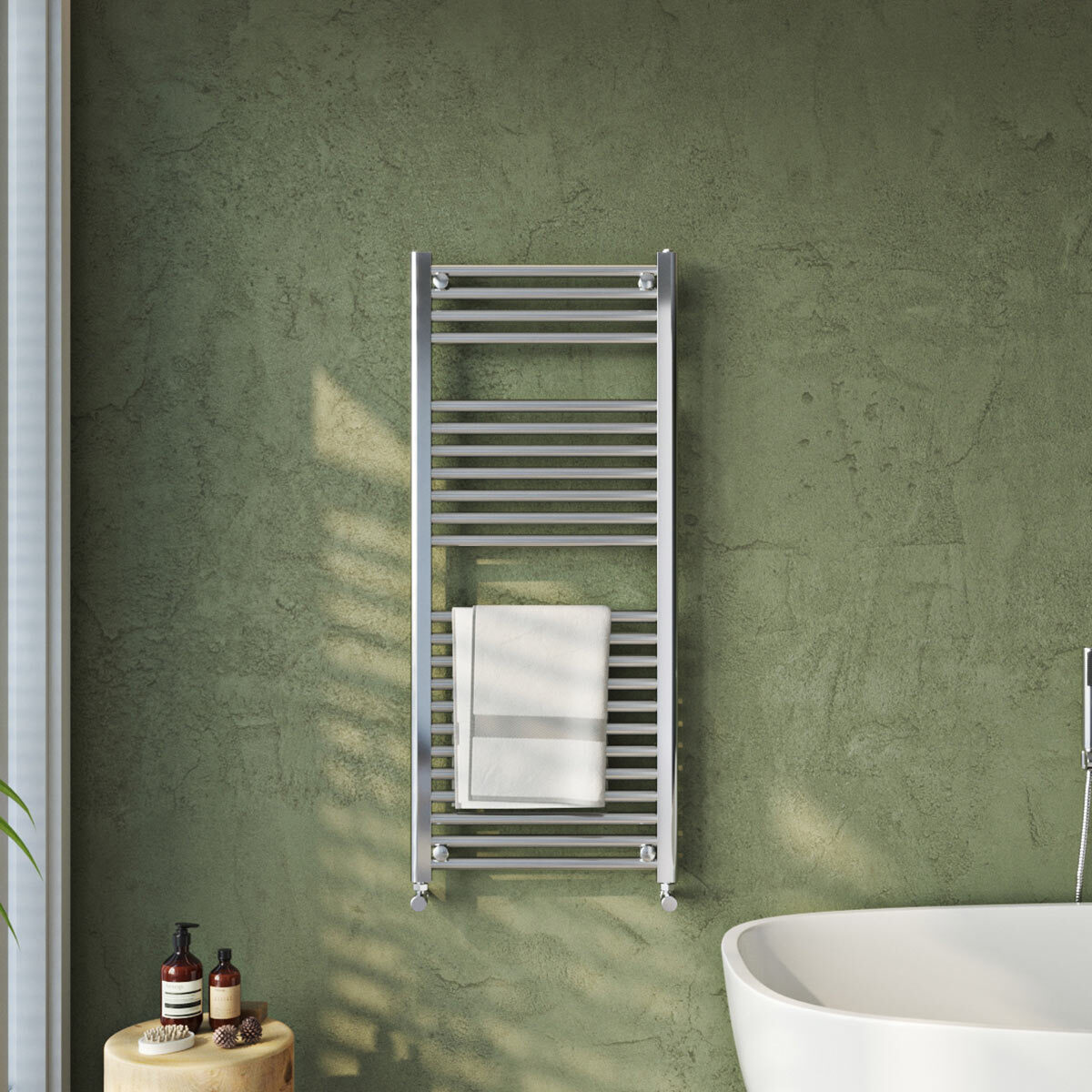 Lifestyle image of radiator in bathroom setting