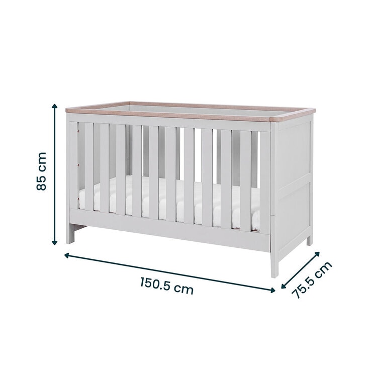 Tutti Bambini Verona Cot Bed with Sprung Mattress, Grey & Oak