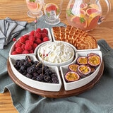 Over & Back Acacia Lazy Susan with 4 Porcelain Dishes Serving Set