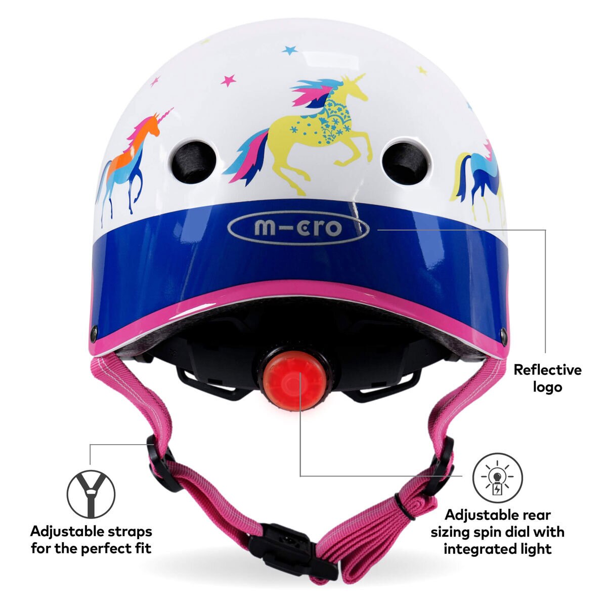 Micro Mini Foldable Pink Scooter with Small Unicorn Helmet and Pink Bell (2+ Years)