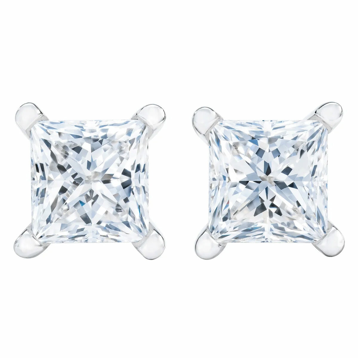 0.73ctw Princess Cut Diamond Stud Earrings, 14ct White Gold