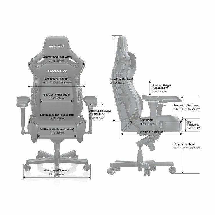 Andaseat Kaiser 4 Chair, Black - Line Drawing Andaseat Kaiser 4 Chair, Black - Line Drawing