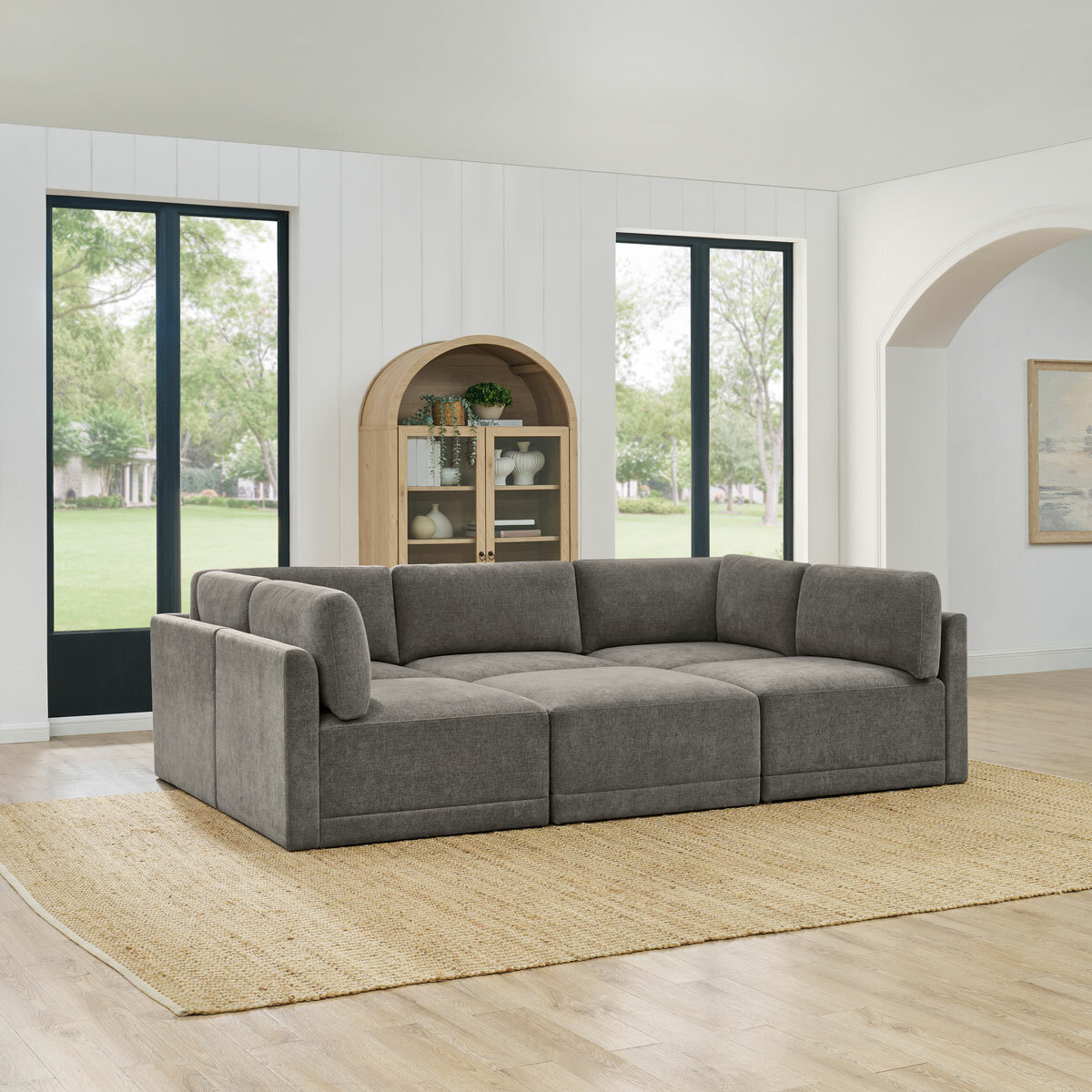 Thomasville Fallon Grey 6 Piece Modular Fabric Sofa