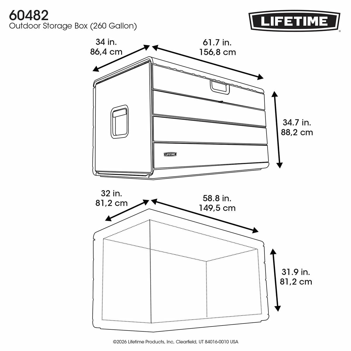 Lifetime 985 Litre (260 Gallon) Deck Box with Divider - Model 60482