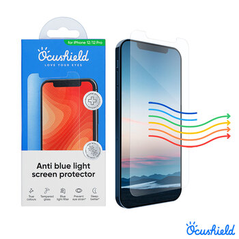 Ocushield iPhone 12 and 12 Pro, 6.1” Tempered Blue Light Screen Protector with Anti-Bacterial Technology
