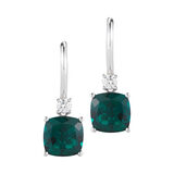 Cushion Cut Lab Emerald & 0.16ctw Diamond Earrings, 14ct White Gold