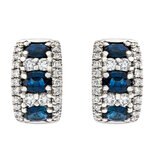 Oval Blue Sapphire and 0.45ctw Diamond Hoop Earrings, 18ct White Gold