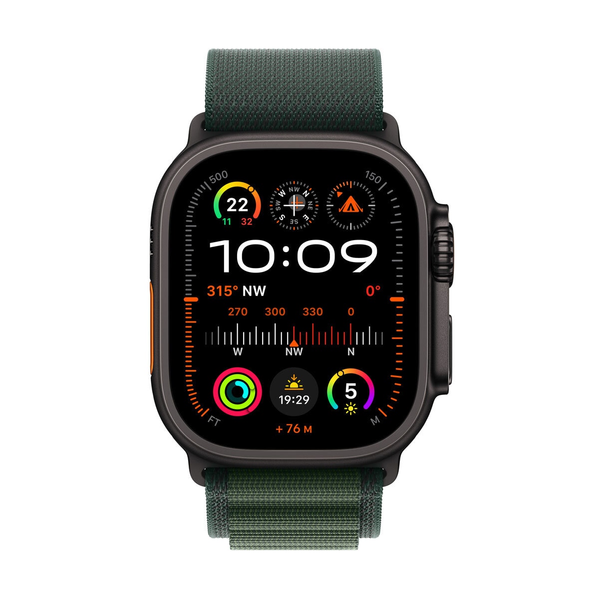 Apple Watch Ultra 2 GPS + Cellular, 49mm Titanium Case with Green Alpine Loop - Small, MX4Q3QA/A