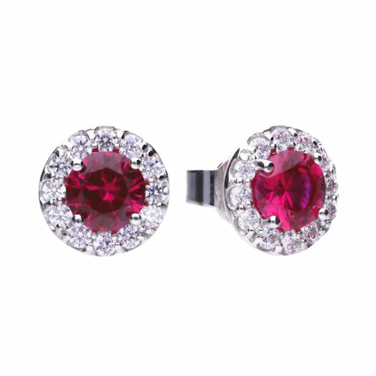 Diamonfire Round Red Zirconia Pave Stud Earrings