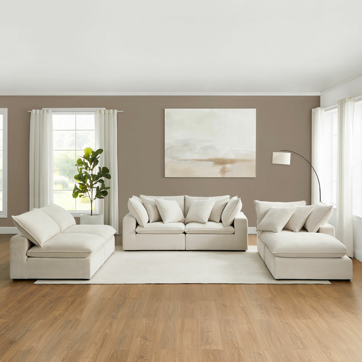 Aiden & Ivy Sereen Beige Fabric 6 Piece Modular Sofa - Lifestyle