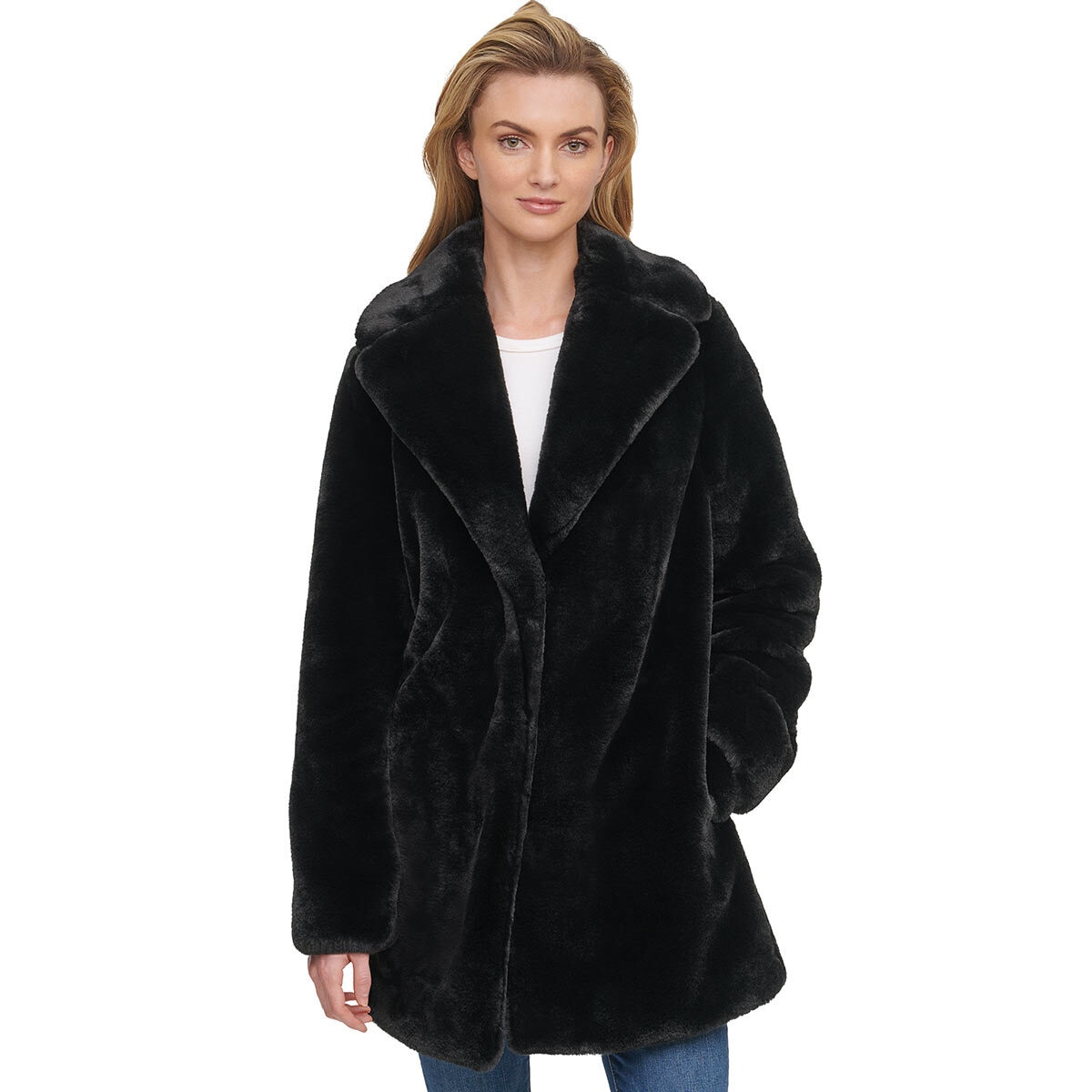 Andrew Marc Women's Faux Fur Shawl Collar Coat in Black Costco UK