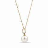 7-8mm Cultured Freshwater White Pearl Round Necklace, 14ct Yellow Gold