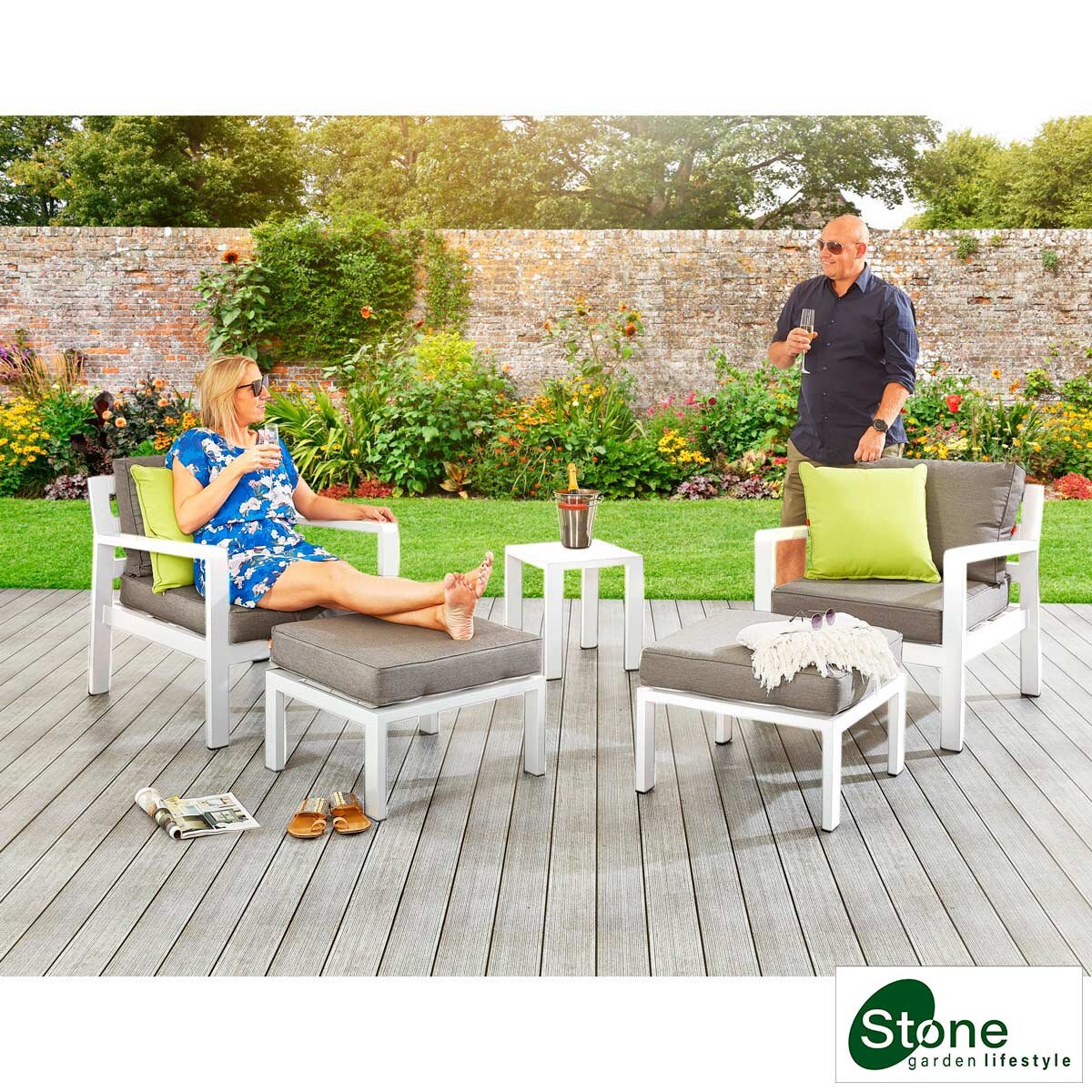 Stone Garden 5 Piece Armchair and Footstool Patio Set in Two Colours