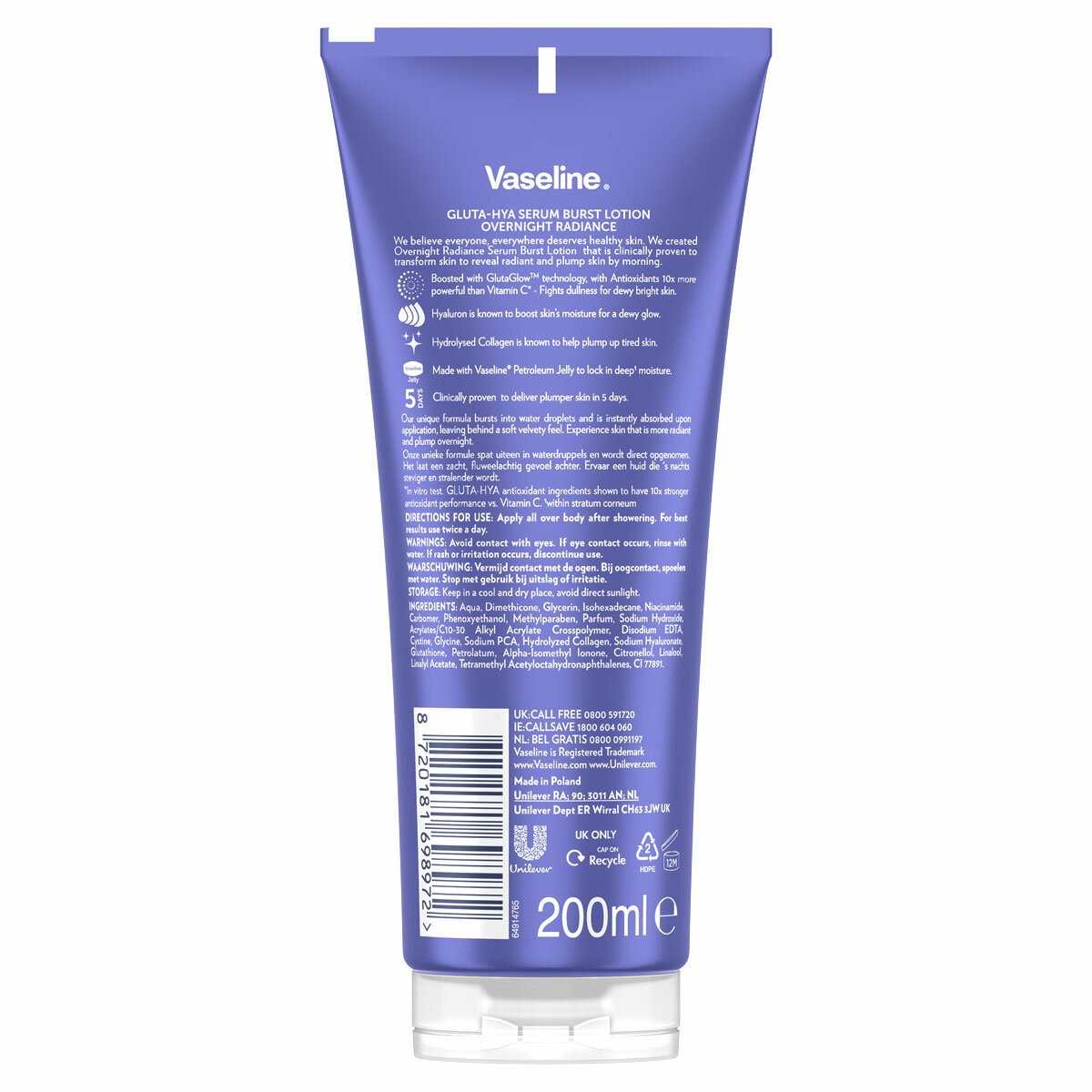 Vaseline Lotion Gluta Hya Serum Burst, 3x 200ml Vaseline Lotion Gluta Hya Serum Burst, 3x 200ml