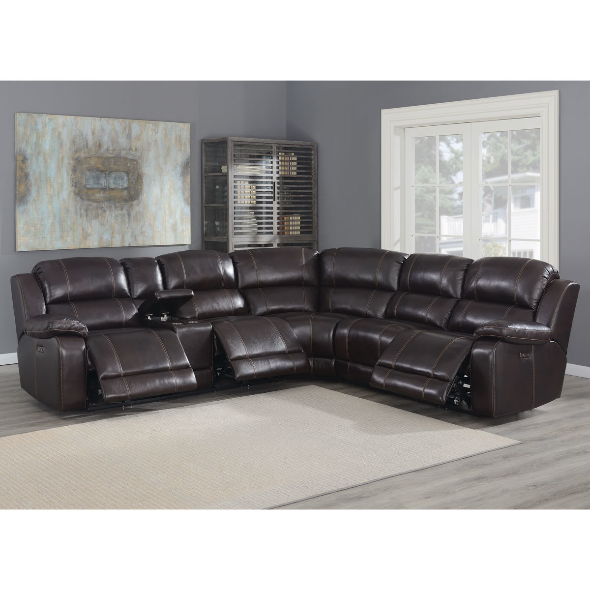 Pulaski Dunhill Brown Leather Power, Dark Brown Leather Recliner Sectional