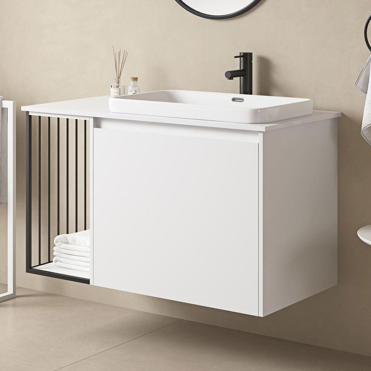 Close up angled lifestyle image of Ove Judy 1010mm in White