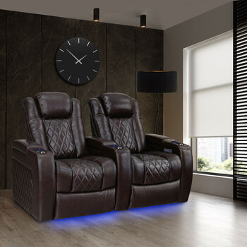 Valencia Tuscany Row of 2 Brown Leather Power Reclining Home Theatre Seating