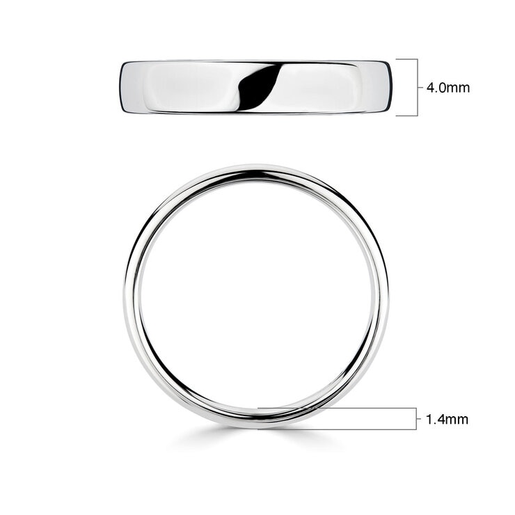 4.0mm Basic Light Court Wedding band. Platinum